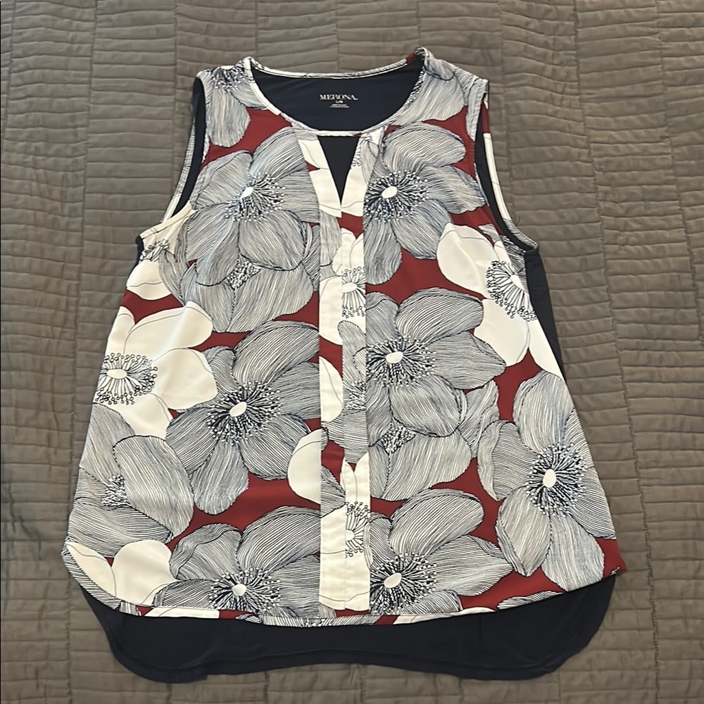 Merona Women's Floral Sleeveless Top - Red and White